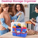 Godery Desktop Tote and Organizer, Teacher Helper Bag for Arts, Books, Stationery, Office Desk, Make-up Storage with Handles for Travel (BLUE)