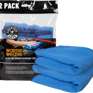 Chemical Guys Waffle Weave Glass and Window Microfiber Towel Blue 2 Pack (24" x 16") - Streak-Free Towel for Glass, Mirrors, and Windows (MIC70802)