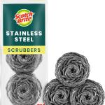 Scotch-Brite Stainless Steel Scrubbers, Scouring Ps for Cleaning Tough Baked-On Messes, Metal Scrubbers for Cleaning Dishes, 3 Scrub Ps
