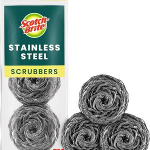 Scotch-Brite Stainless Steel Scrubbers, Scouring Ps for Cleaning Tough Baked-On Messes, Metal Scrubbers for Cleaning Dishes, 3 Scrub Ps