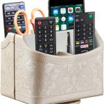 PUSU Leather 360°Rotatable Remote Control Holder,Nightstand TV Remote Cdy,Office Supplies Desktop Organizer,Spinning Storage Box for Pen,Mail,Phone,DVD, Blu-Ray, Media Player, Heater Controllers