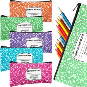 Epakh 5 Pcs Back to School Gifts Pencil Case Pouch 8.7 x 3.9 Inches Composition Book Portable Pencil Bag with Zipper Multipurpose Cute Pen Pouch for Stationery Organizer Teachers Gifts (Classic)