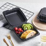 8X8 3-Compartment 50-Pack Plastic Clamshell Takeout Food Trays Heavy Duty Togo Disposable Box Carryout Meal Prep Packaging Catering Hinged Containers With Secure Snap Lid (Formerly FULING)
