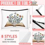 8 Pcs Book Club Gifts Book Lovers Makeup Bag Gifts for Women Cosmetic Bag with Zipper Pouch for Teen ult Women Lovers Librarian Bookish Club Gifts(Flower)