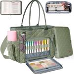 Large Bible Bag with Bible Cover Case for Women, Church Bag with Shoulder Strap, Quilted Bible Cover for Bible Study Supplies, a Christian Gift for Women, Green