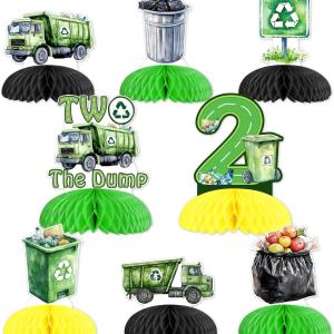 Garbage Truck Honeycomb Centerpieces 8pcs Watercolor Trash Truck 2nd Birthday Decorations Two The Dump Table Decors Rubbish Truck Waste Management Recycling Bin Second Bday Party Supplies