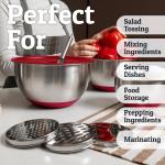 Priority Chef Stainless Steel Mixing Bowls with Lids Set, 3 Grater Attachments, Airtight Lids, Non-Slip Silicone Base Mixing Bowl Set, Large Prep Metal Mixing Bowls for Kitchen, Red