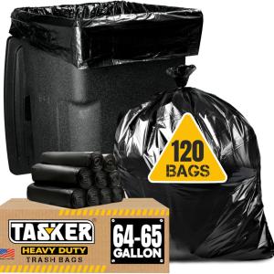 Tasker 65 Gallon Trash Bags Heavy Duty | 120 Count | Extra Large 64 Gallon Trash Bags for Toter | Garbage Bag 65 Gallon Trash Can Liners