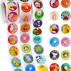 Outus 3 Rolls Motivational Stickers for Kids, 1500 Pcs Inspirational Cartoon Reward Stickers Teacher Supplies for Potty Training School Classroom Students Prizes, 24 Designs(Vivid Style)