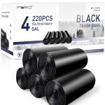 FORID Small Black Trash Bags, 4 Gallon Garbage Bags, 220 Counts Strong Plastic Trash Can Liners 15 Liter for Kitchen Bathroom Office Waste Basket - Durable & Thick Trash Bag