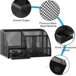 EasyPAG Mesh Desk Organizer with Drawer Multi-functional Pen Holder Stationery Organizer for Office School Supplies 6 Compartments Dorm Organizers and Storage for Desk, Black