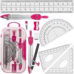 Geometry Set Maths Compasses for Gre Students Back to School Supplies with Compasses Protractor in Carry Case, Pink
