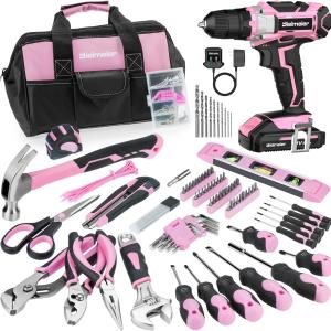 Bielmeier 20V 236Pcs Cordless Pink Drill Set for Women, Ly’s Essential Home Tool Kit with Pink Bag, Perfect DIY Electric Screwdriver Set for Home Repair & Gifts