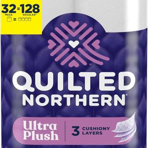 Quilted Northern Ultra Plush Toilet Paper, 32 Mega Rolls = 128 Regular Rolls, 3X Thicker*, 3 Ply Soft Toilet Tissue