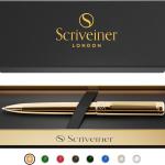Scriveiner Gold Ballpoint Pen - Stunning Luxury Pen, Real Gold Plating, Schmidt Black Refill, Best Ball Pen Gift Set for Men & Women, Professional Executive Office, Nice Fancy Designer Pens