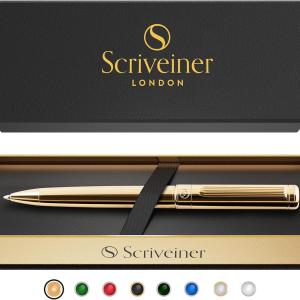 Scriveiner Gold Ballpoint Pen - Stunning Luxury Pen, Real Gold Plating, Schmidt Black Refill, Best Ball Pen Gift Set for Men & Women, Professional Executive Office, Nice Fancy Designer Pens