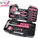 Apollo Tools Original 39 Piece General Household Tool Set in Toolbox Storage Case with Essential Hand Tools for Everyday Home Repairs, DIY and Crafts - Pink Ribbon - Pink - DT9706P