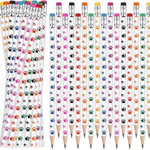 100 Pcs Paw Print Pencils Paw Kids Patrol Pencils Wooden Writing Novelty with Erasers Doggy Party Favors Prizes School Supplies for Kids, 8 Colors