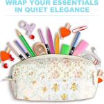 Cute Quilted Pencil Case for Girls Women, Aesthetic Small Floral Pencil Pouch,Slim Soft Pencil Bag for School Supplies Makeup Pouch for School & Daily Use (blue pin)