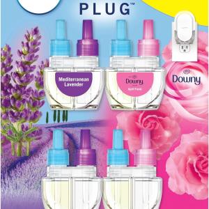 Febreze Odor-Fighting Fe Defy PLUG Air Freshener,Downy April Fresh, Mediterranean Lavender, .87 fl. oz. Oil Refills, 4 Refills (2 of Each)