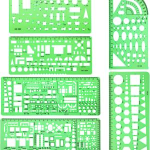 6 Pieces Plastic Measuring Templates Building Formwork Stencils Geometric Drawing Rulers for Office and School, Clear Green