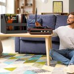 YMYNY Record Storage Holder, Vinyl Album Box Crate with Handle, Book Shelf Desktop Organizer Trapezoidal LP Record for Folders, Books, Photo Albums, Black,14.96*11.42*11.42" UHCD001B