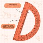 Zonon 2 Pack 12'' Plastic Ruler and 6'' Plastic Protractor Set Clear Ruler Protractor Set Math Geometry Supplies for School Classroom Home Office Drawing(Orange)