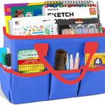 Godery Desktop Tote and Organizer, Teacher Helper Bag for Arts, Books, Stationery, Office Desk, Make-up Storage with Handles for Travel (BLUE)