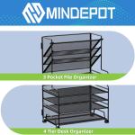 4-Tier Paper Organizer + 3-Pocket File Holder + Drawer + Pen Holders, Desktop File Organizers Paper Tray for Office Supplies School Classroom Organization (Black, No Drawer & Pen Holder)