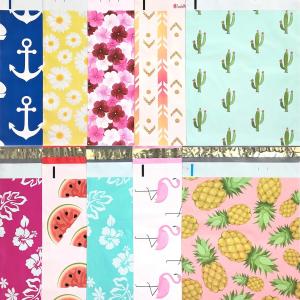 Designer Poly Mailers 10x13: Sample Variety Pack ~ Anchor, Daisy, Hibiscus, Arrow, Cactus, Pink & Mint Aloha, Watermelon, Flamingo, Pineapple Printed Self Sealing Shipping Poly Envelopes Bag (30 Pcs)
