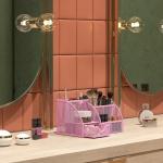 EasyPAG Mesh Desk Organizer with Drawer Multi-functional Pen Holder Stationery Organizer for Office School Supplies 6 Compartments Dorm Organizers and Storage for Desk, Light Pink