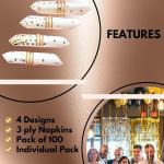 100 PK Gold Napkins - 4 Assorted Designs - 3-Ply Cocktail Napkins Folded 5 x 5 Inches Bar Napkins Disposable Party Napkins Paper Napkins Dinner for Wedding Baby Shower Birthday Gruation 2023