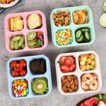 8 Pack Bento Snack Containers Set， 4 Compartment Food Storage Containers ，Wheat Straw Meal Prep Lunch Box ，Plastic Food Storage container, Microwave and Dishwasher Safe (8pack（4colour)