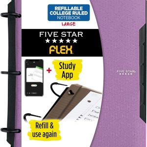 Five Star Flex Refillable Notebook + Study App, College Ruled Paper and 1 Inch TechLock Ring Binder with Pockets, Tabs and Dividers, 200 Sheet Capacity, Amethyst Purple (29328AB6)