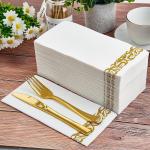 200 Pack Guest Towels Disposable Bathroom, Soft and Disposable Hand Towels, Decorative Bathroom Napkins for Party,Dinners, Wedding, Thanksgiving, Gold
