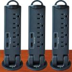 Electriduct Desktop Pull-Up PowerTap Grommet with Surge Protector and USB Charger 2.4 Amp (Black)