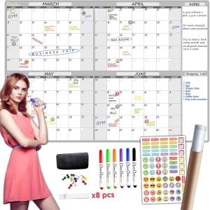 Large Dry Erase Wall Calendar - 36" x 52" Undated 4-Month Calendar for Home, Office, School - Reusable Jumbo Laminated Task Organizer