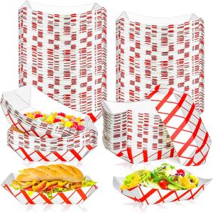 MotBach 100 Pack 2Lb Paper Food Boat Trays Disposable Paper Boat Plate Containers, Kraft Food Serving Tray Boats Baskets Bowls for Snack Popcorn Dessert BBQ Hot Dog Sandwich Burger Taco Fries Nacho