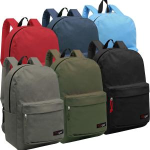 MyGift MGgear Wholesale Bulk Case of 24, Heavy Duty 16.5" Basic School Backpacks in Assorted Black, Gray, Olive, Navy, Red, and Blue Solid Colors, Student Bookbag or Travel Backpack