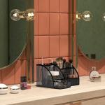 EasyPAG Mesh Desk Organizer with Drawer Multi-functional Pen Holder Stationery Organizer for Office School Supplies 6 Compartments Dorm Organizers and Storage for Desk, Black