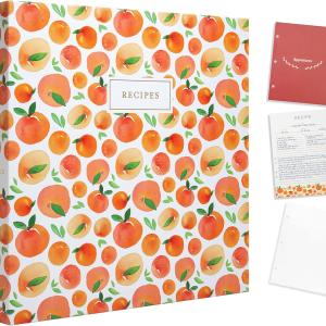 Jot & Mark 8.5" x 11" Sturdy 3 Ring Recipe Binder with Spill-Proof Clear Binder Sleeves Sheet Protector, 30 Dual-Sided Recipe Card Pages for Written & Printed Recipes, Tabbed Dividers, Peach Dream