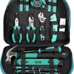 Basics Tool Set With Easy Carrying Round Pouch, 104-Piece, Turquoise, 14.4 x 11.4 x 3 inches