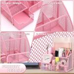 SYMDROMIA 13-in-1 Office Desk Organizer Set with Stapler and Tape Dispenser, Pen Holder, Scissors, Ruler, Hole Punch, 2 Pens & More Desktop Accessories for Back to School Supplies (Pink)