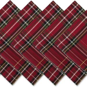 DII Holiday Dining Table & Kitchen Décor Metallic Fabric, Christmas Napkin Set, 20x20, Red Tartan Plaid, 6 Piece