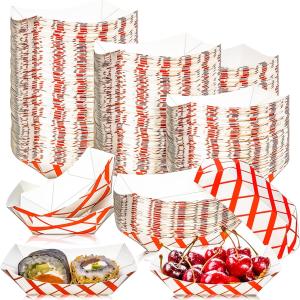 MotBach 200 Pack Checkered 1/4Lb Paper Food Boat Trays Disposable Small Paper Boats Plates Containers, 0.25Lb Mini Kraft Food Serving Boat Tray Basket for Snack Fries Dessert Popcorn Sauce Taco Nacho