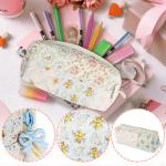 Cute Quilted Pencil Case for Girls Women, Aesthetic Small Floral Pencil Pouch,Slim Soft Pencil Bag for School Supplies Makeup Pouch for School & Daily Use (blue pin)