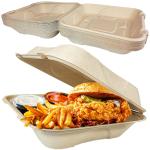 Durable, Leak-Proof Take-out Food Box, 25 Pack. Large, 9 x 9 Sturdy Plant-Based, Gluten-Free Compostable Wheatstraw Fiber Clamshell Hinged Container, Microwavable and Great for Restaurant Carryout