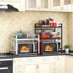 PUSDON Extendable Microwave Oven Rack, justable Microwave/Toaster Shelf Heavy Duty Stand Kitchen Counter Top Organizer(L15.7~23.6" xW12.6 xH18.9), 2-Tier with 3 Hooks, 160lbs Weight Capacity, White