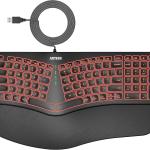 Arteck Ergonomic USB Wired Keyboard with Cushioned Wrist & Palm Rest, Backlit 7 Colors & justable Brightness Comfortable Natural Split Keyboard with 6 Feet Wire for Windows Computer Desktop Laptop
