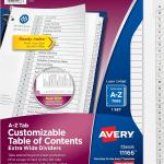 Avery Extra-Wide Dividers for 3 Ring Binders, 26 Tabs per Set, Customizable Table of Contents, Multicolor Tabs, Works Great with Sheet Protectors (11166)